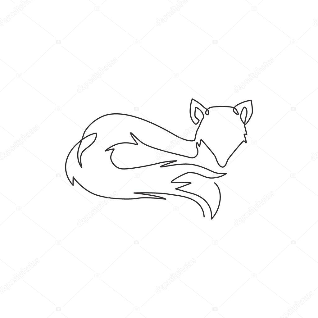 One continuous line drawing of cute fox business logo icon. Multinational company identity concept. Modern single line draw vector design graphic illustration