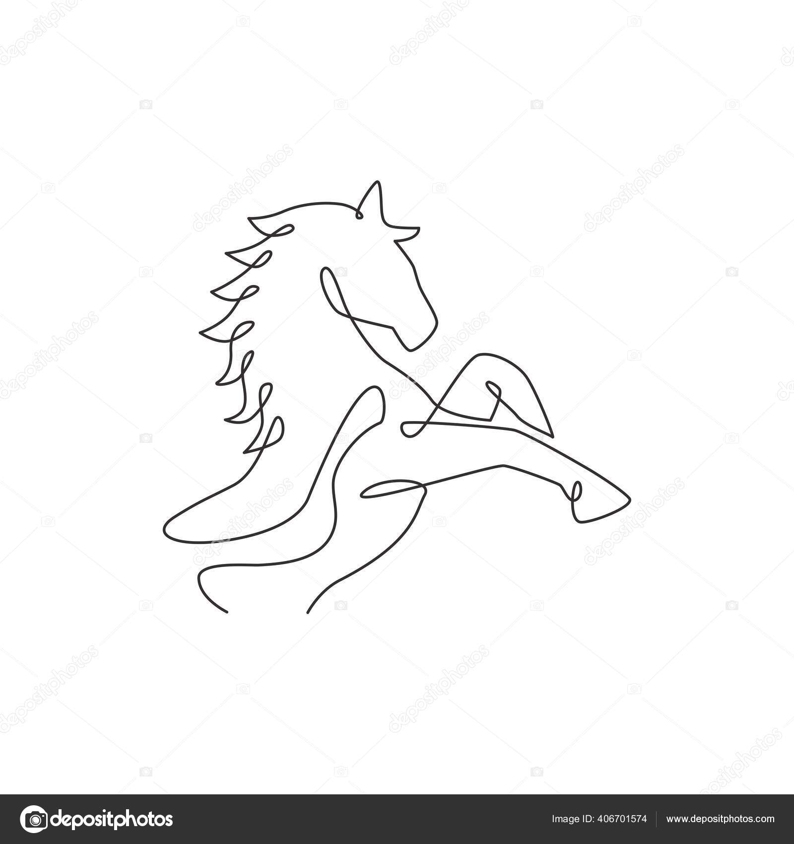 um desenho de linha contínua de um cavalo de elegância de luxo para a  identidade do logotipo da corporação. conceito de símbolo animal de  mamífero de cabeça equina forte. ilustração de desenho