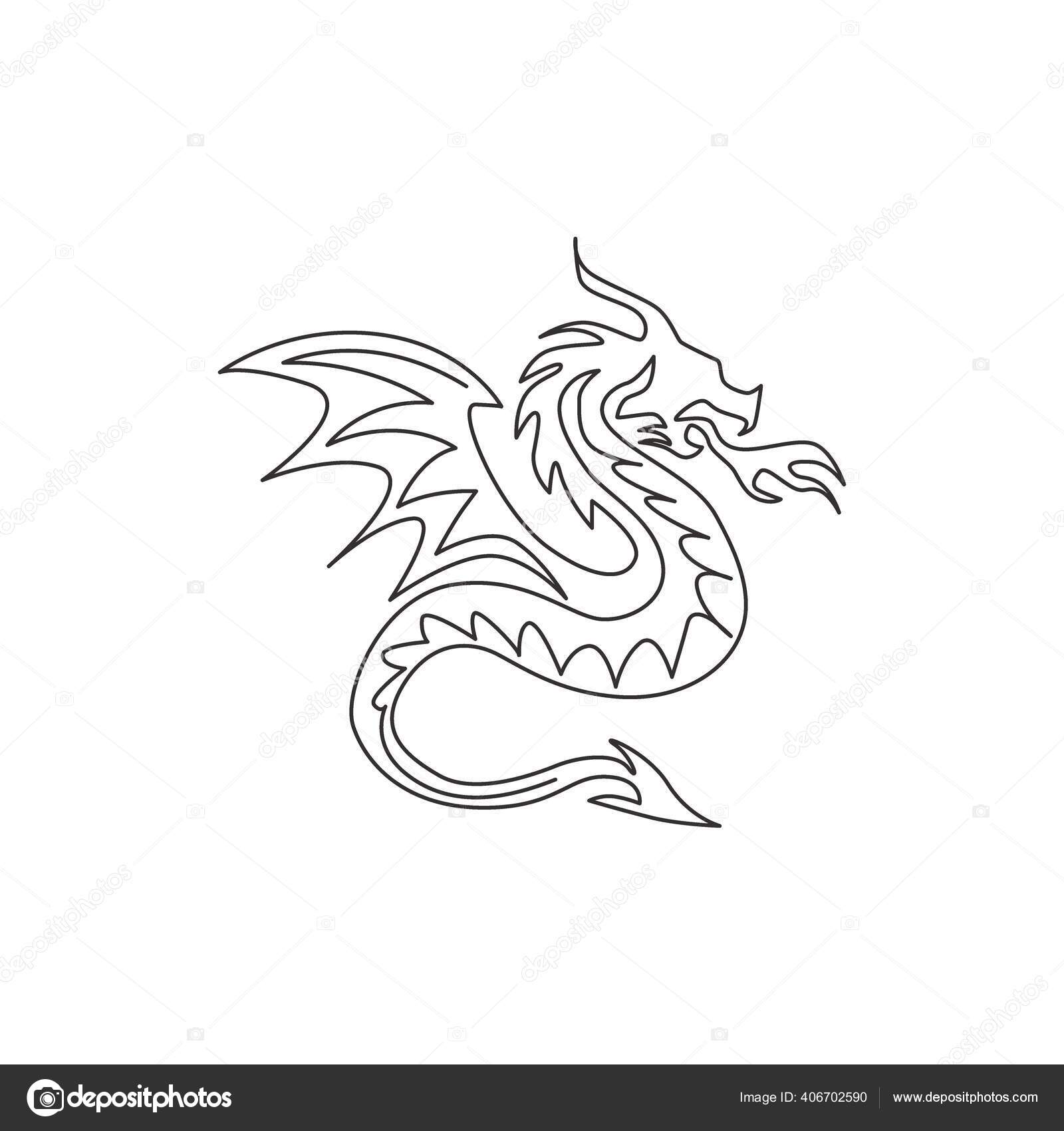 Desenho Linha Contínua Única Dragão Monstros Fictícios Para Identidade  Logotipo Vetor de ©SimpleLine 406702590, image size:1600x1700