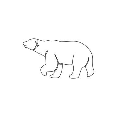 Şirin bir boz ayı çizimi şirket logosu kimliği için. Vahşi memeli hayvan formundan şirket simgesi konsepti. Modern sürekli çizgi vektör çizimi grafik çizimi