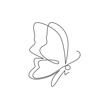 Şirket logosu kimliği için tek bir lüks kelebek çizgisi. Güzellik salonu ve hayvan formundan sağlık hizmetleri ikonu konsepti. Bir çizgi çizimi vektör grafik tasarımı illüstrasyonu