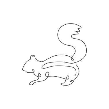 Şirin sincabın şirket logosu için tek bir çizimi. Komik kemirgen hayvan şeklindeki şirket ikonu konsepti. Moda sürekli çizgi çizimi tasarım vektörü grafik illüstrasyonu