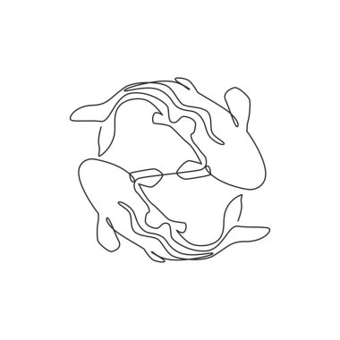 Şirin koi balığının şirket logosu için tek bir çizimi. Zarif Japon sazan balığı ikonu konsepti. Modern sürekli çizgi çizimi tasarım vektörü grafik çizimi