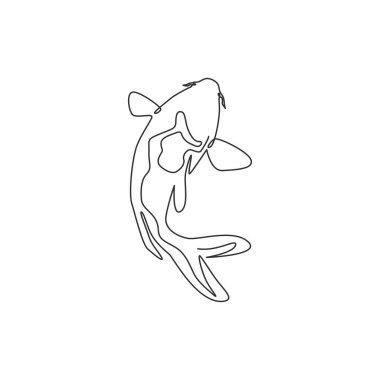 Akvaryum çiftlik logosu kimliği için sürekli bir güzel koi balığı çizimi. Japon tipik sazan balığı güzel balık ikonu konsepti. Modern tek çizgi çizimi tasarım vektör grafik çizimi