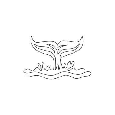 Su parkı logosu kimliği için sürekli dev kuyruk balinası çizimi. Çevre organizasyonu için büyük okyanus memeli hayvan maskotu konsepti. Tek çizgi çizimi tasarım vektör çizimi