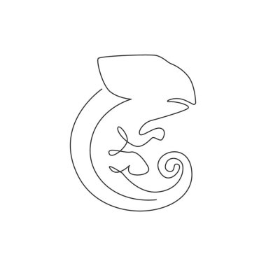Sürüngen hayvanat bahçesi için sürekli egzotik bukalemun maskotu çizimi. Şirket logosu için güzel bir sürüngen hayvanı. Bir çizgi çizimi vektör tasarımı grafik çizimi