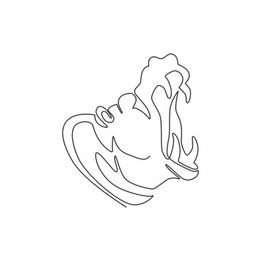 Şirin su aygırlarının şirket logosu için sürekli çizdiği bir çizim. Ulusal safari hayvanat bahçesi için kocaman vahşi su aygırı hayvan maskotu konsepti. Tek çizgi çizimi tasarım vektörü grafik çizimi