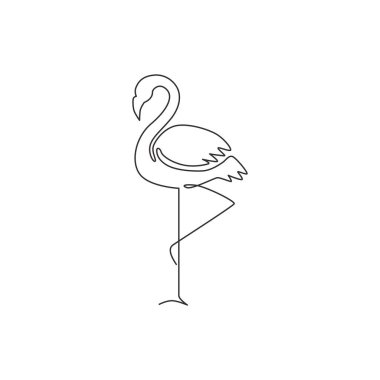 Şirket logosu için egzotik bir flamingo çizimi. Flamingo kuş maskotu ürün markası konsepti. Modern sürekli çizgi çizimi tasarım grafik vektör çizimi