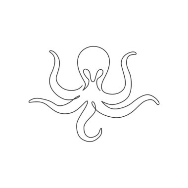 Akvaryum dünyası logo kimliği için tek bir dev ahtapot çizimi. Su gösterisi ikonu için efsanevi kraken hayvan maskotu konsepti. Moda bir çizgi tasarım vektörü grafik çizimi
