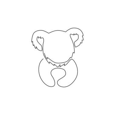 Çocuk oyuncakçı logosu için sürekli komik koala kafası çizimi. Ulusal park ikonu için Avustralya maskotu konsepti. Bir çizgi çizimi tasarım vektörü grafik çizimi