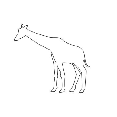 Ulusal hayvanat bahçesi logosu kimliği için sürekli şirin zürafa çizimleri. Koruma parkı ikonu için sevimli zürafa hayvan maskotu konsepti. Tek çizgi çizimi grafik tasarım vektörü çizimi