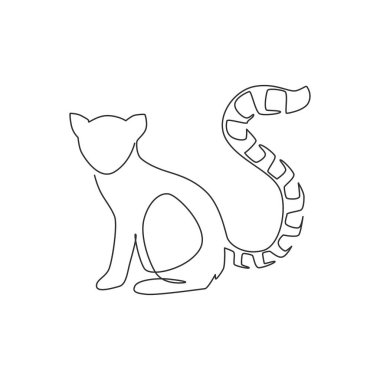 Logo kimliği için uzun yüzüklü şirin lemur çizimleri. Ulusal hayvanat bahçesi ikonu için keseli hayvan maskotu konsepti. Moda tek çizgi tasarım grafik vektör illüstrasyonu