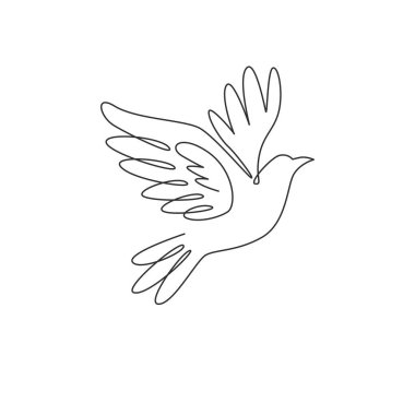 Logo kimliği için sevimli bir güvercin kuşu çizimi. Kuş severler kulübü ikonu için sevimli güvercin maskotu konsepti. Dinamik sürekli çizgi çizimi tasarım vektör illüstrasyonu