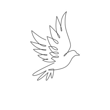 Logo kimliği için uçan güvercin kuşu çizimleri. Ulusal İşçi Hareketi ikonu için barış ve özgürlük sembolü konsepti. Tek çizgi çizimi tasarım vektör çizimi grafiği
