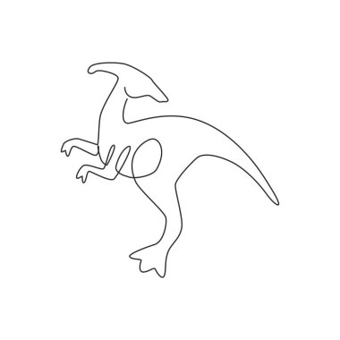 Logo kimliği için çevik ve hızlı bir parasaurolophus çizimi. Tarih öncesi tema parkı ikonu için dinozor hayvan maskotu konsepti. Dinamik sürekli çizgi çizimi tasarım vektör illüstrasyonu
