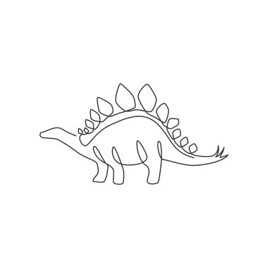 Logo kimliği için sürekli dikenli kuyruklu stegosaurus çizimi. Dinozorlar için tarih öncesi hayvan maskotu konsepti lunapark ikonu. Bir çizgi çizimi tasarım grafik vektör çizimi