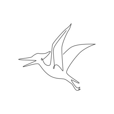 Logo kimliği için saldırgan bir Pterodactyl tarih öncesi hayvan çizimi. Tarih öncesi müze ikonu için dinozorların maskot konsepti. Tek çizgi çizimi tasarım vektör çizimi grafiği