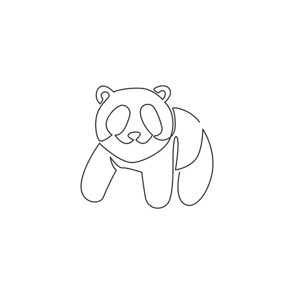 One Single Line Drawing Cute Panda Company Logo Identity Business — Stock Vector