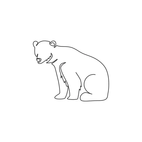 Одна Линия Рисунка Симпатичного Медведя Гризли Логотипа Компании Концепция Иконы — стоковый вектор