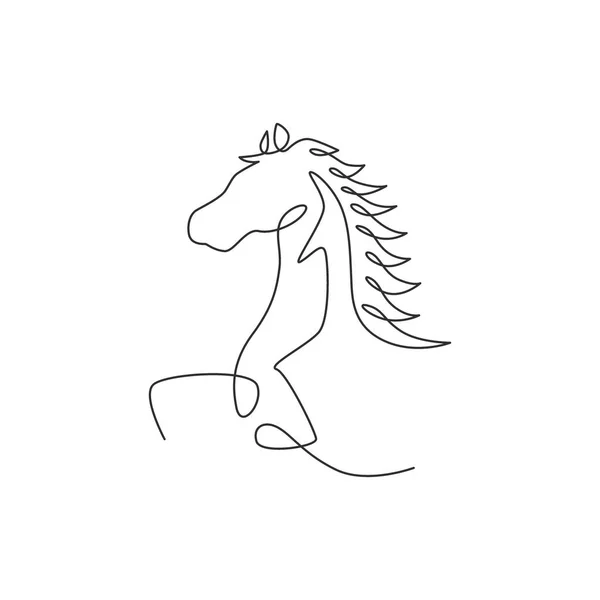Jednoduchá Souvislá Kresba Elegantního Loga Koňské Společnosti Silný Mustang Hlava — Stockový vektor