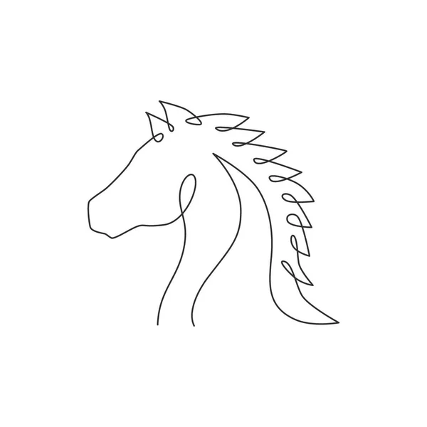 一个连续的线条画豪华雅致的马为公司标志的身份 强壮的马头哺乳动物的象征概念 动态单行矢量绘图设计说明 — 图库矢量图片