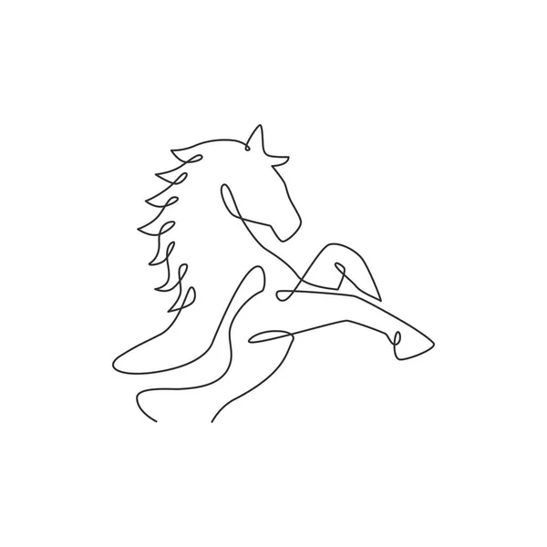 Одна Линия Рисунка Скачущей Лошади Логотипа Компании Сильное Галопом Головы — стоковый вектор