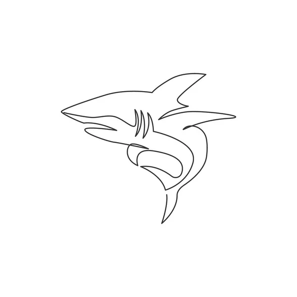 One Continuous Line Drawing Shark Sea Fish Predator Underwater Life — Stock Vector