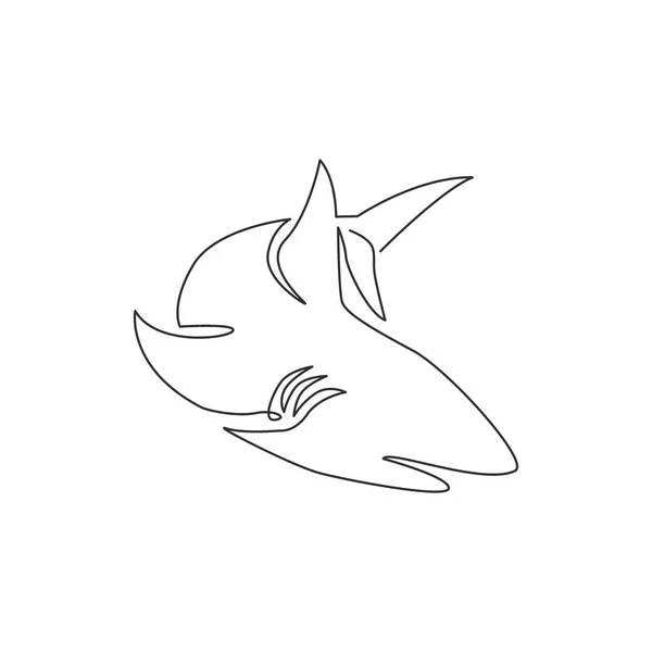 Single Continuous Line Drawing Aggressive Shark Nature Adventure Company Logo — Stock Vector