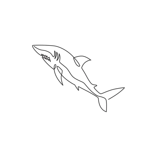 Один Безперервний Малюнок Акваріума Морської Риби Хижак Ідентифікації Логотипу Підводного — стоковий вектор
