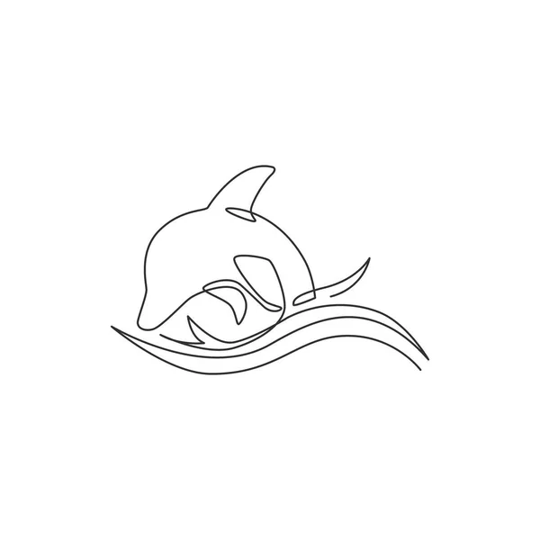 Akvaryum Logosu Için Aralıksız Çizilmiş Şirin Yunus Çizgileri Şirket Maskotu — Stok Vektör