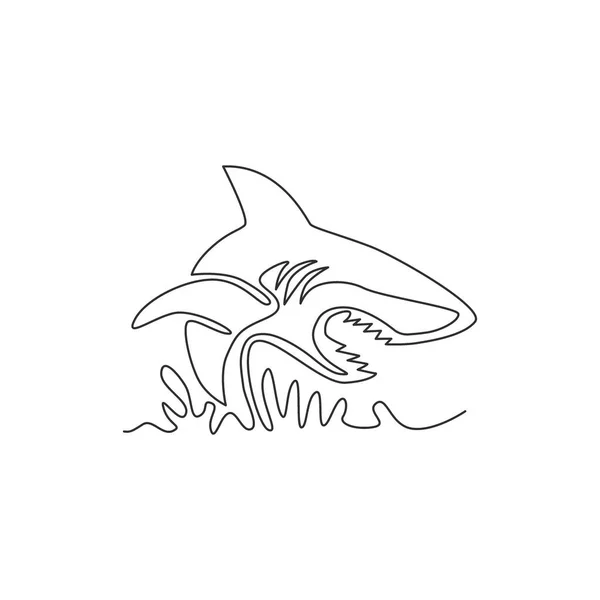 One Single Line Drawing Ruler Sea Shark Company Logo Identity — Stock Vector