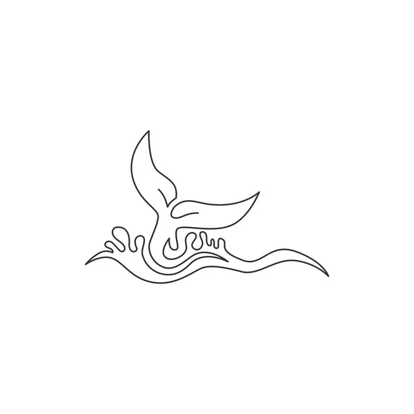 会社のロゴのアイデンティティのための大きなクジラの魚の一本の線画 保護財団のための巨大な生き物哺乳動物のマスコットの概念 連続線画設計図ベクトルグラフィック — ストックベクタ