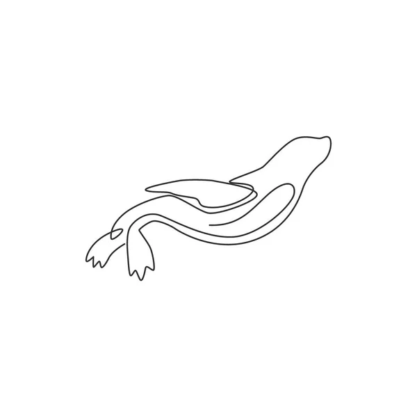 一个连续线条画野生海狮为海洋公司的标志标识 可爱的海洋哺乳动物动物吉祥物概念的环境组织 趋势单行矢量绘图设计图 — 图库矢量图片