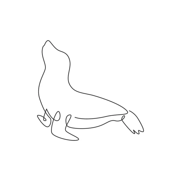 Eine Einzige Linienzeichnung Des Entzückenden Seelöwen Für Das Logo Des — Stockvektor
