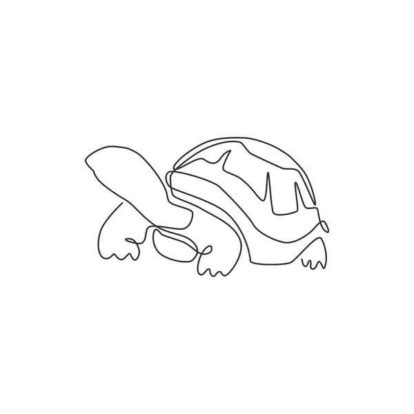 One Single Line Drawing Big Land Tortoise Social Company Logo — Stock Vector