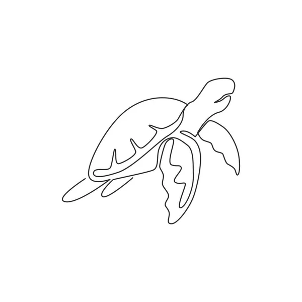 One continuous line drawing of wild sea turtle for water aquatic park logo identity. Cute ocean reptile animal mascot concept for environment organization. Single line draw vector design illustration