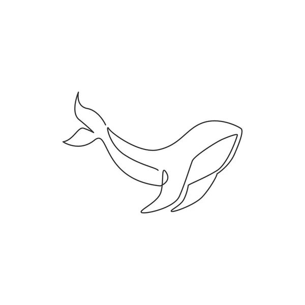 One Continuous Line Drawing Giant Whale Water Aquatic Park Logo — Stock Vector