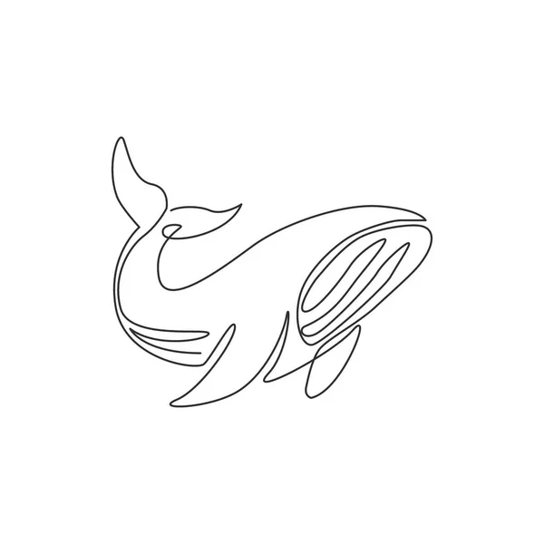 海洋会社のロゴアイデンティティのための大きなクジラの単一の連続線画 ビジネスロゴタイプのための大きい魚の哺乳動物のマスコットの概念 現代的な1行の描画デザインイラストベクトルグラフィック — ストックベクタ