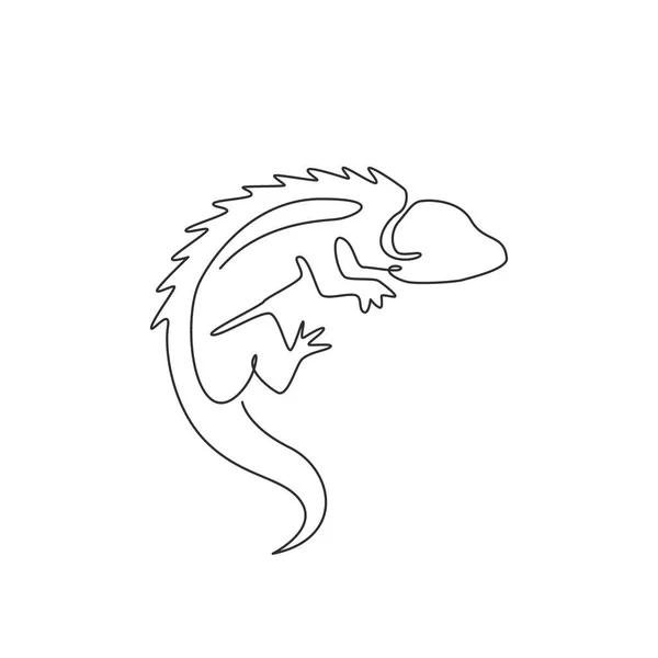 会社のロゴのアイデンティティやペットコレクターのための美しいイグアナの単連続線画 爬虫類動物園のためのエキゾチックな動物マスコットの概念 ダイナミックワンラインドローデザインイラストベクトルグラフィック — ストックベクタ