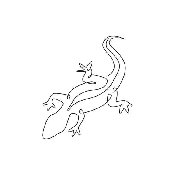 单行画可爱的沙漠蜥蜴爬行动物为公司标志的身份 爬行动物动物园有趣的动物吉祥物概念 现代连续线条绘图设计矢量图形说明 — 图库矢量图片