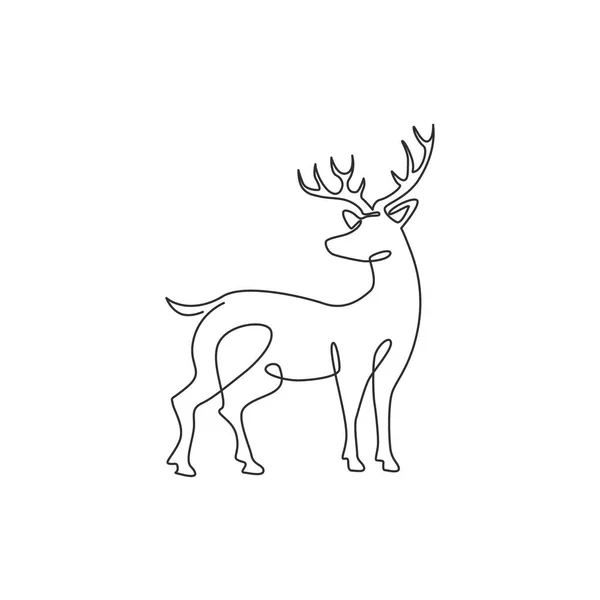 Single Continuous Line Drawing Elegance Cute Deer National Zoo Logo — Stock Vector