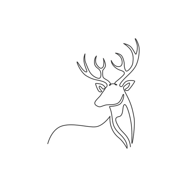 Single Continuous Line Drawing Elegance Cute Deer National Zoo Logo — Stock Vector