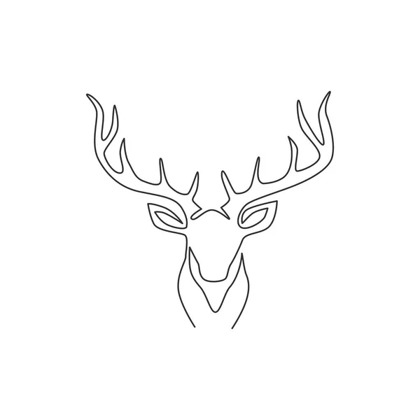One Single Line Drawing Adorable Head Deer Company Logo Identity — Stock Vector