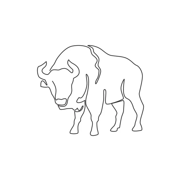 Dessin Ligne Unique Continu Bisons Américains Élégants Pour Identité Logo — Image vectorielle