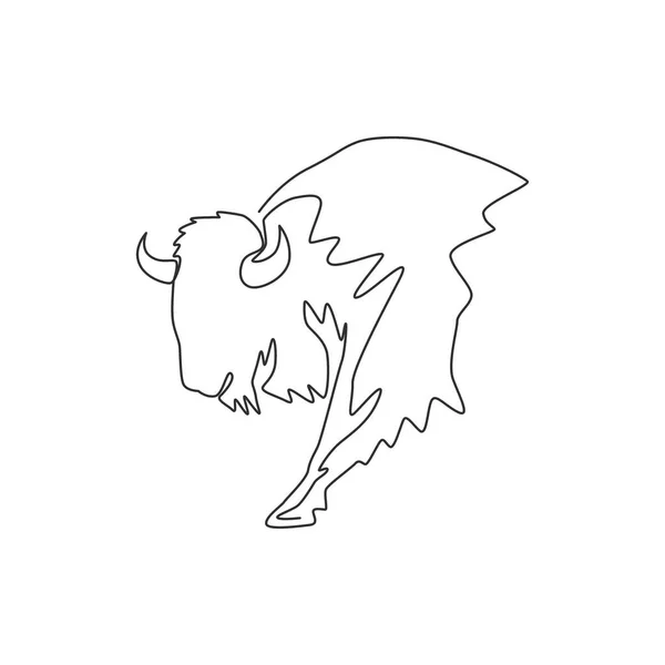 Единая Сплошная Линия Рисунка Элегантности Американского Бизона Логотипа Многонациональной Компании — стоковый вектор