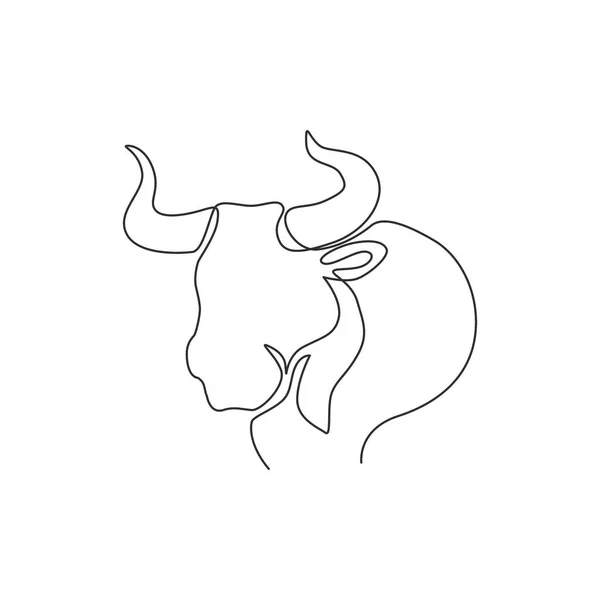为保护国家公园标识而绘制的精美水牛单行画 大牛吉祥物的概念牛仔表演 动态连续线绘图设计矢量图形说明 — 图库矢量图片