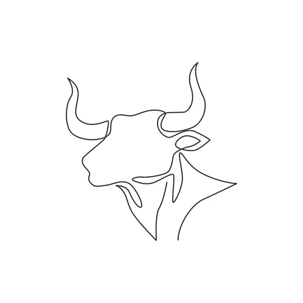单幅连续线条画优美的头水牛为跨国公司标识标识 豪华公牛吉祥物的概念斗牛士表演 趋势一线图矢量平面设计图解 — 图库矢量图片