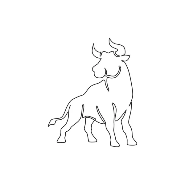 多国籍企業のロゴアイデンティティのための優雅水牛のシングル連続線画 マタドールショーのための豪華な雄牛のマスコットの概念 トレンド1ラインの描画ベクトルグラフィックデザインイラスト — ストックベクタ