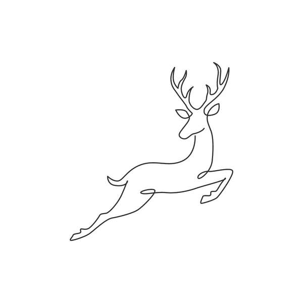 One Continuous Line Drawing Wild Reindeer National Park Logo Identity — Stock Vector