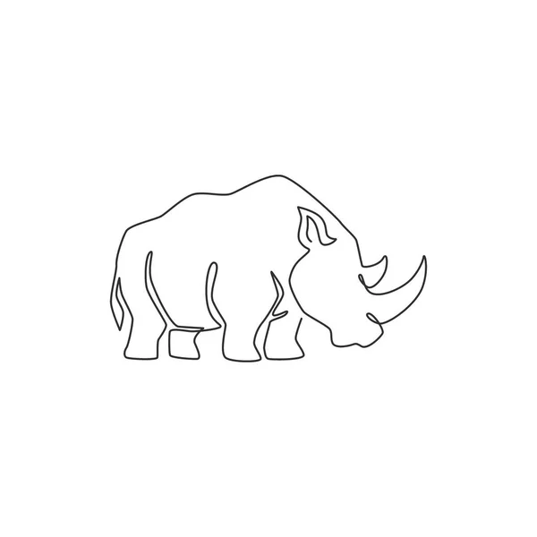 Dibujo Línea Continua Rinoceronte Blanco Fuerte Para Identidad Del Logotipo — Archivo Imágenes Vectoriales